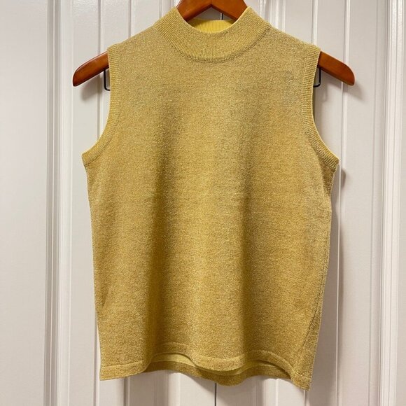 Vintage Sparkly Tinsel Knit Sleeveless Top Gold Yellow – S - Picture 2 of 6